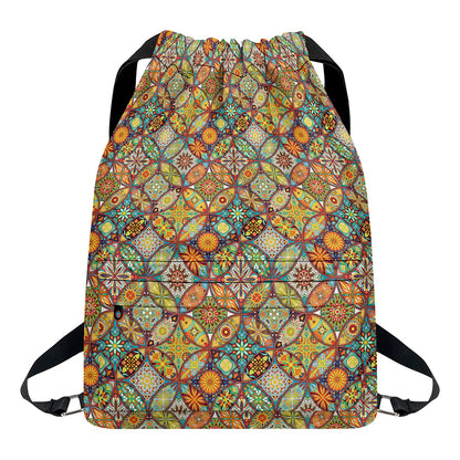 Ethnic Mandala Patchwork Pattern Print Drawstring Backpack