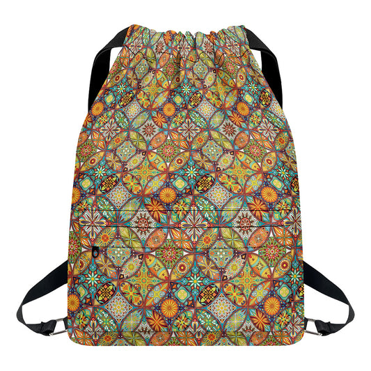Ethnic Mandala Patchwork Pattern Print Drawstring Backpack