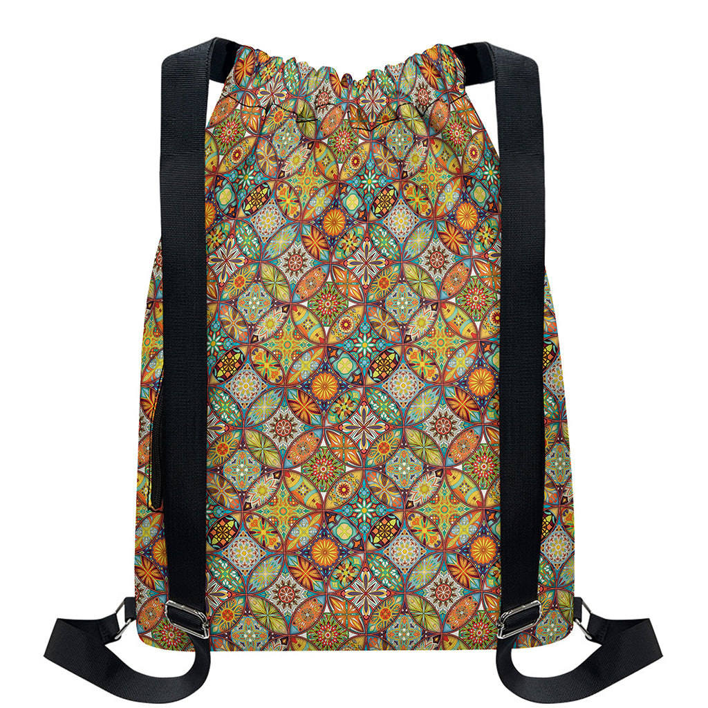 Ethnic Mandala Patchwork Pattern Print Drawstring Backpack