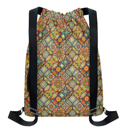 Ethnic Mandala Patchwork Pattern Print Drawstring Backpack