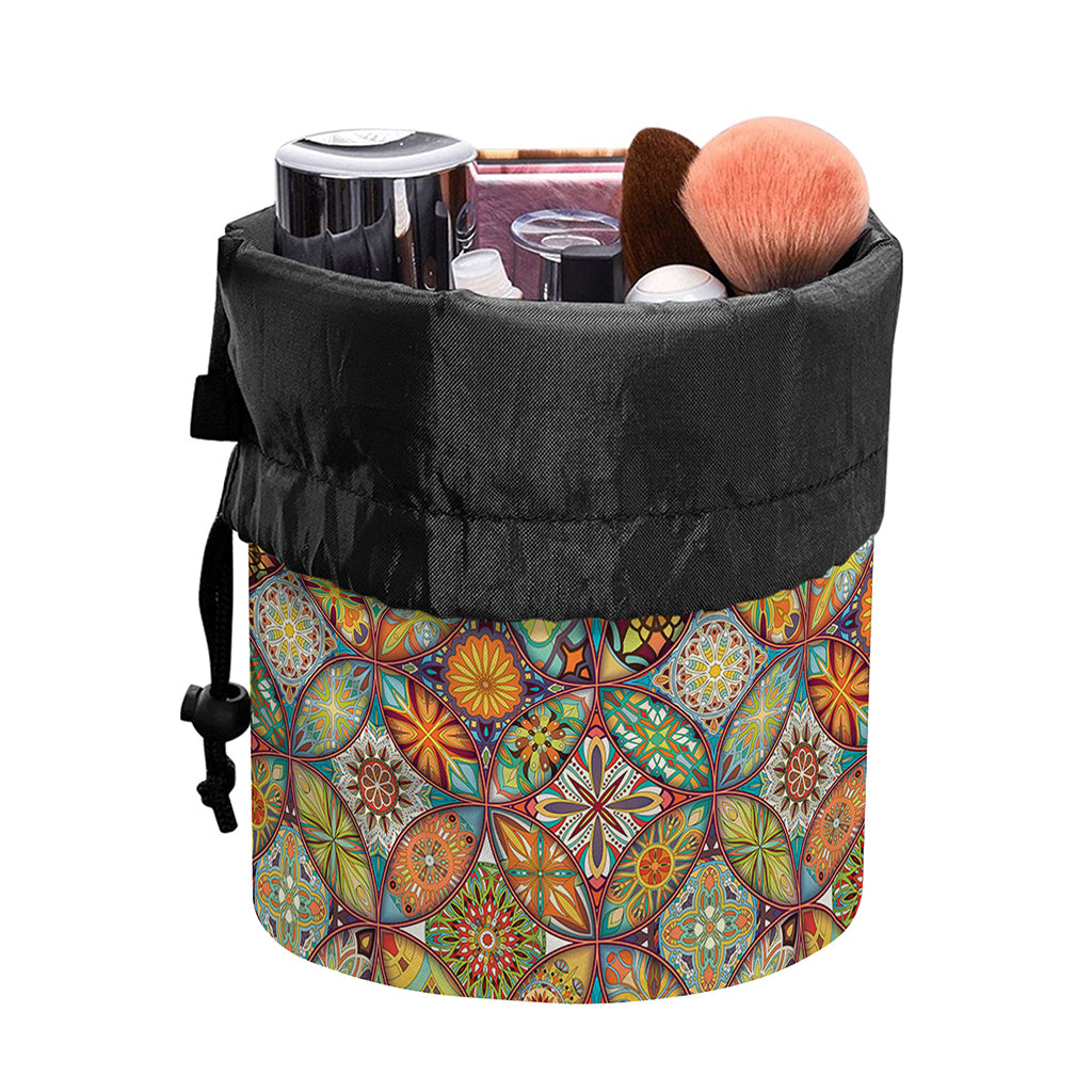 Ethnic Mandala Patchwork Pattern Print Drawstring Makeup Bag