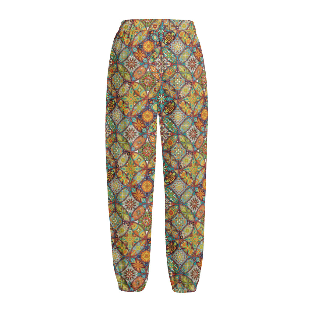 Ethnic Mandala Patchwork Pattern Print Fleece Lined Knit Pants