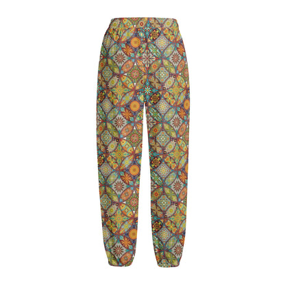 Ethnic Mandala Patchwork Pattern Print Fleece Lined Knit Pants