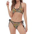 Ethnic Mandala Patchwork Pattern Print Halter Scoop Tie Side Bikini