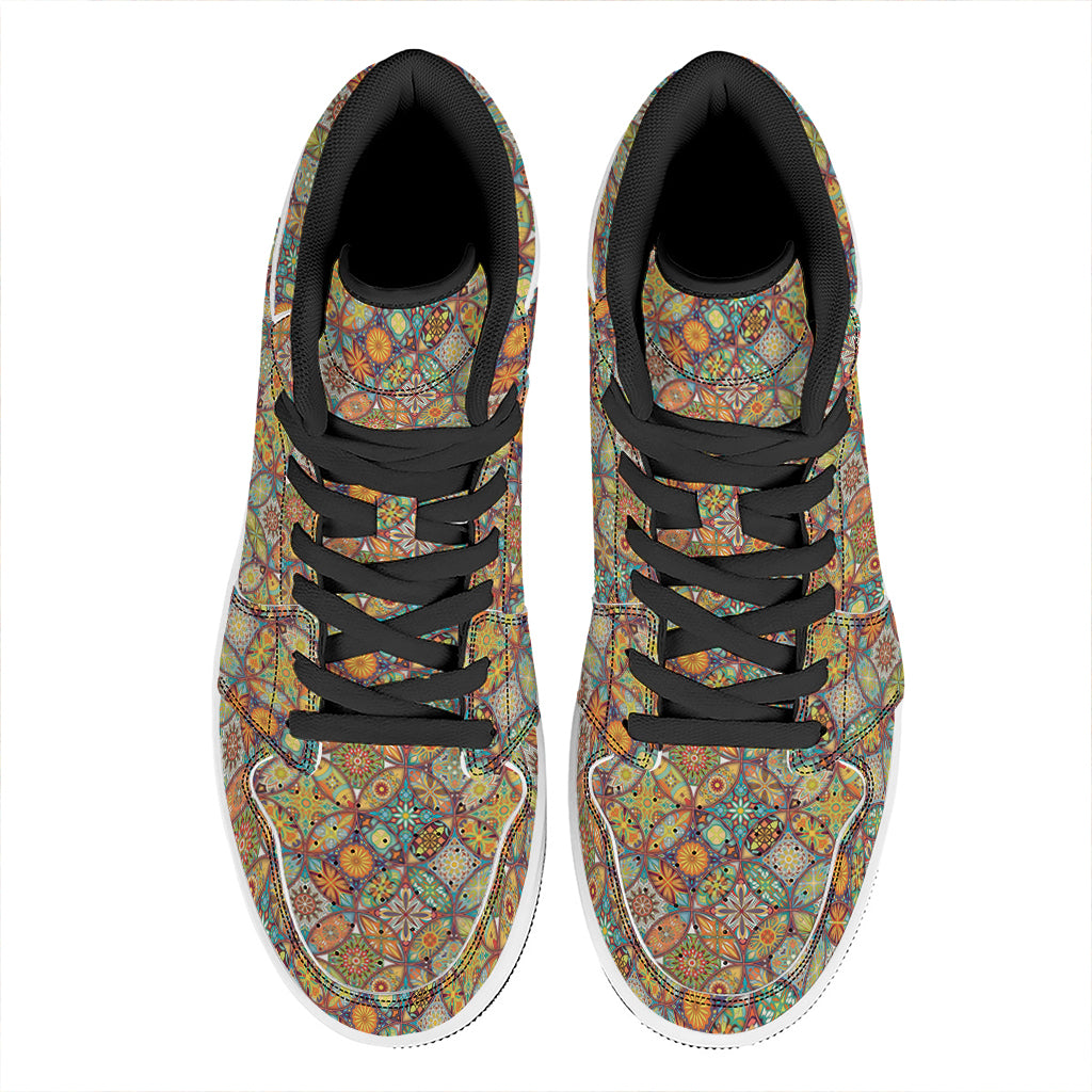 Ethnic Mandala Patchwork Pattern Print High Top Leather Sneakers