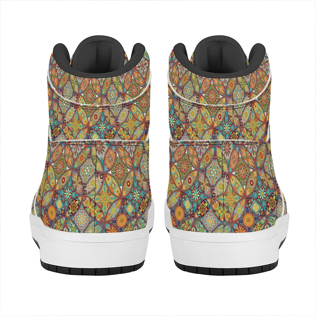 Ethnic Mandala Patchwork Pattern Print High Top Leather Sneakers