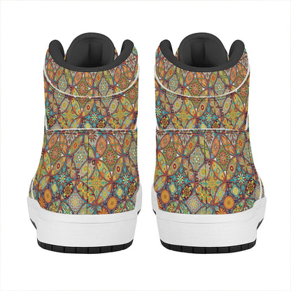 Ethnic Mandala Patchwork Pattern Print High Top Leather Sneakers