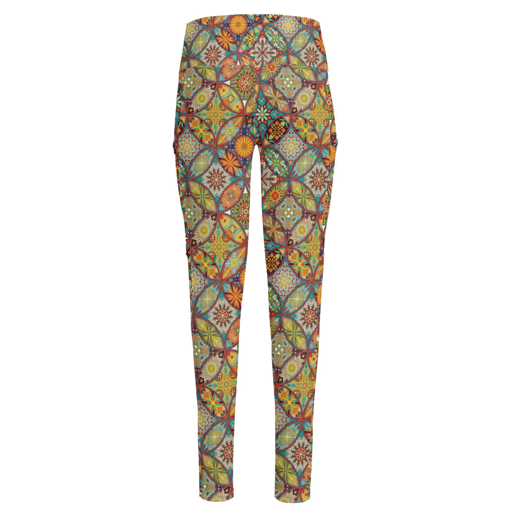 Ethnic Mandala Patchwork Pattern Print High-Waisted Pocket Leggings