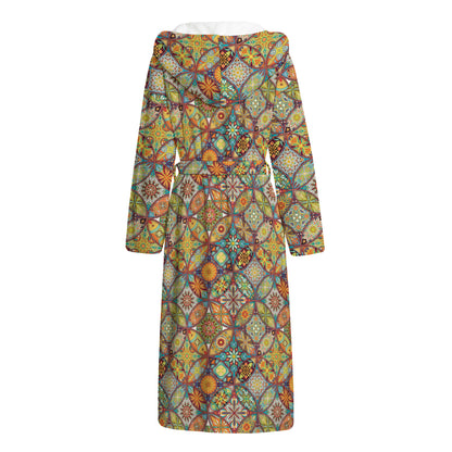 Ethnic Mandala Patchwork Pattern Print Hooded Bathrobe