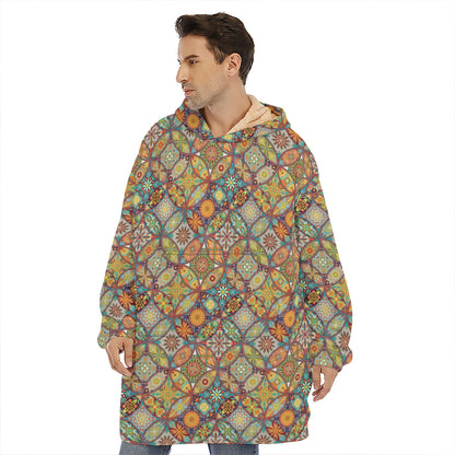 Ethnic Mandala Patchwork Pattern Print Hoodie Blanket