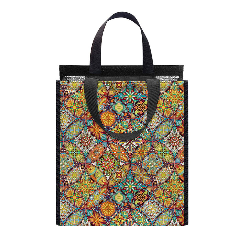Ethnic Mandala Patchwork Pattern Print Insulated Lunch Tote