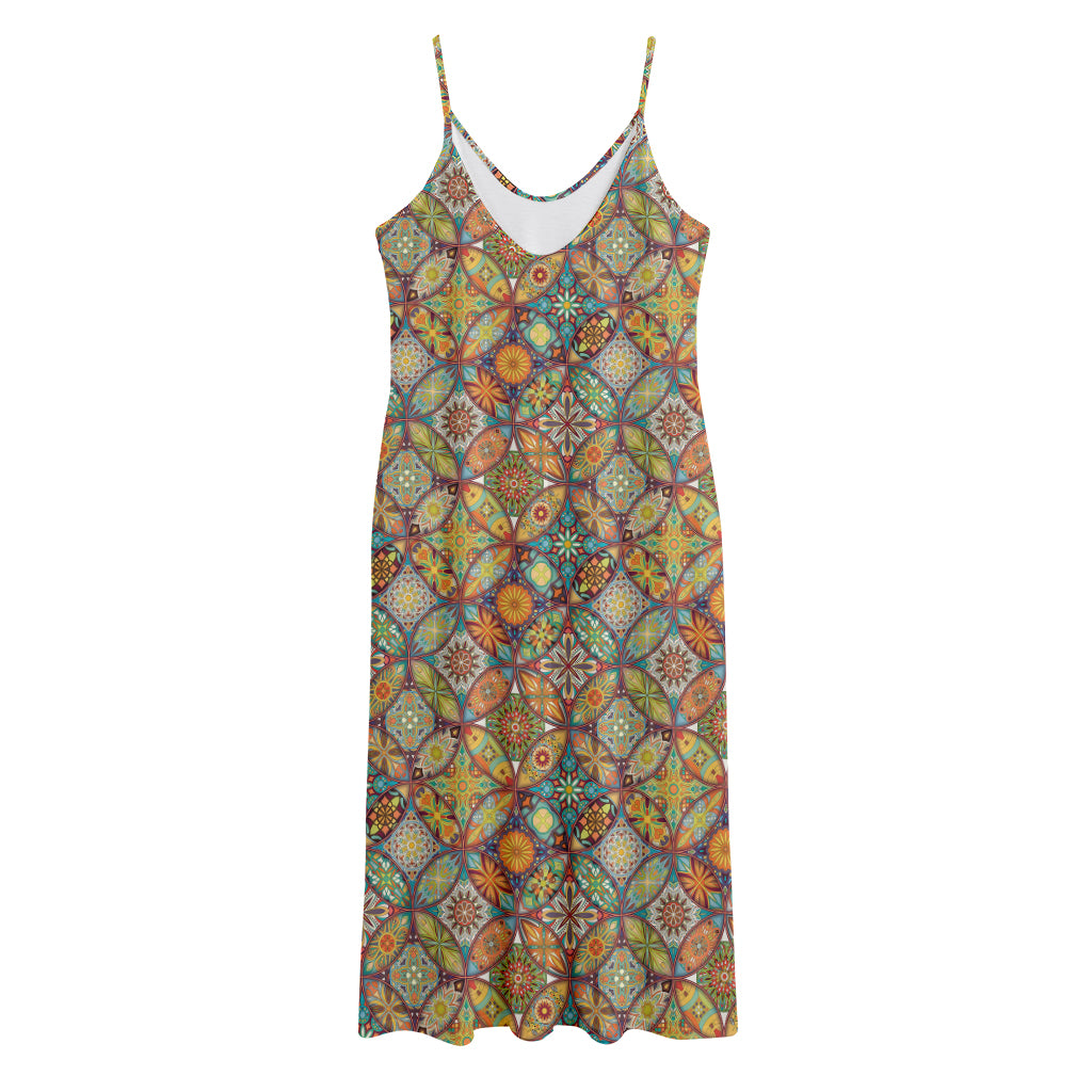 Ethnic Mandala Patchwork Pattern Print Jersey Midi Cami Dress