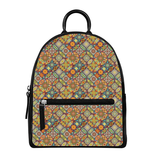 Ethnic Mandala Patchwork Pattern Print Leather Backpack