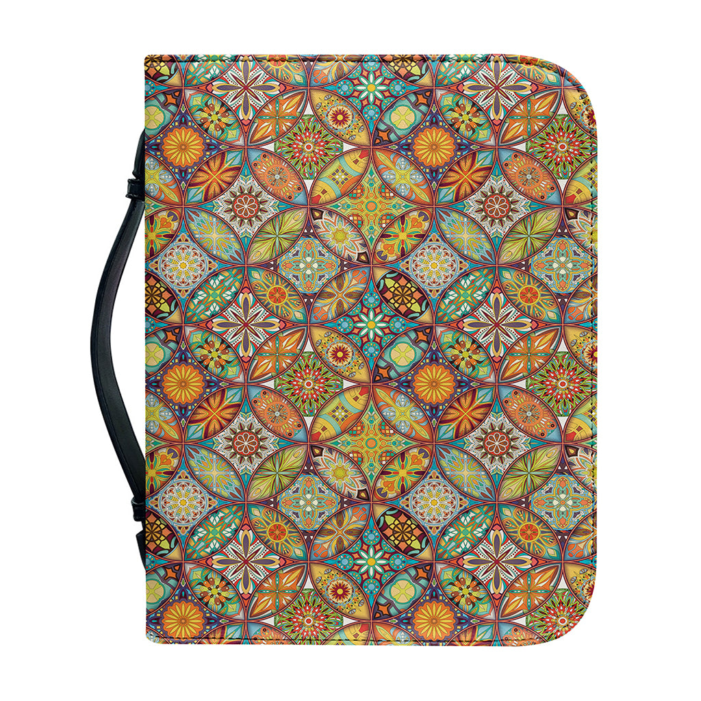 Ethnic Mandala Patchwork Pattern Print Leather Bible Cover