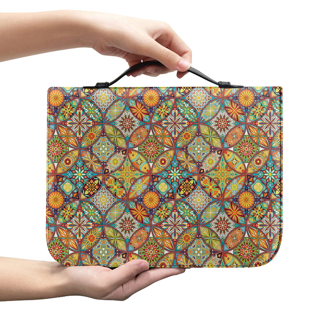 Ethnic Mandala Patchwork Pattern Print Leather Bible Cover
