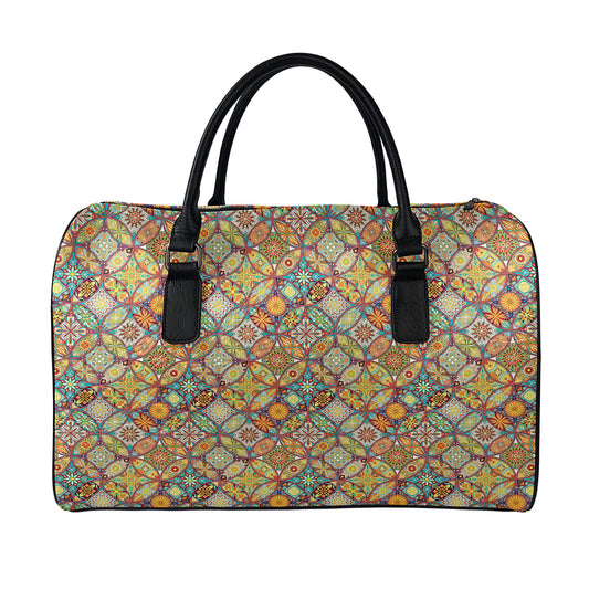 Ethnic Mandala Patchwork Pattern Print Leather Duffle Bag