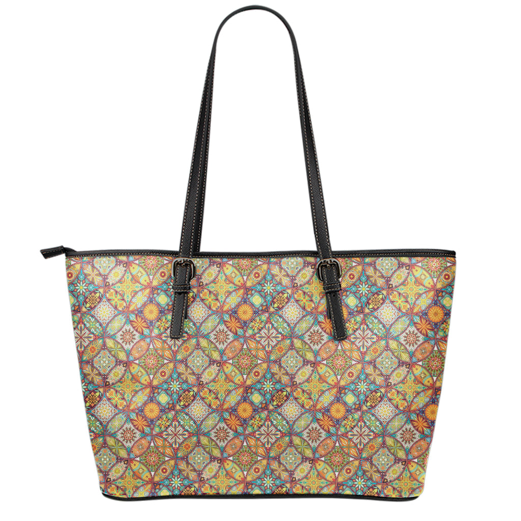 Ethnic Mandala Patchwork Pattern Print Leather Tote Bag