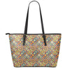 Ethnic Mandala Patchwork Pattern Print Leather Tote Bag