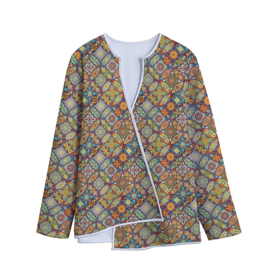 Ethnic Mandala Patchwork Pattern Print Long Sleeve Short Coat