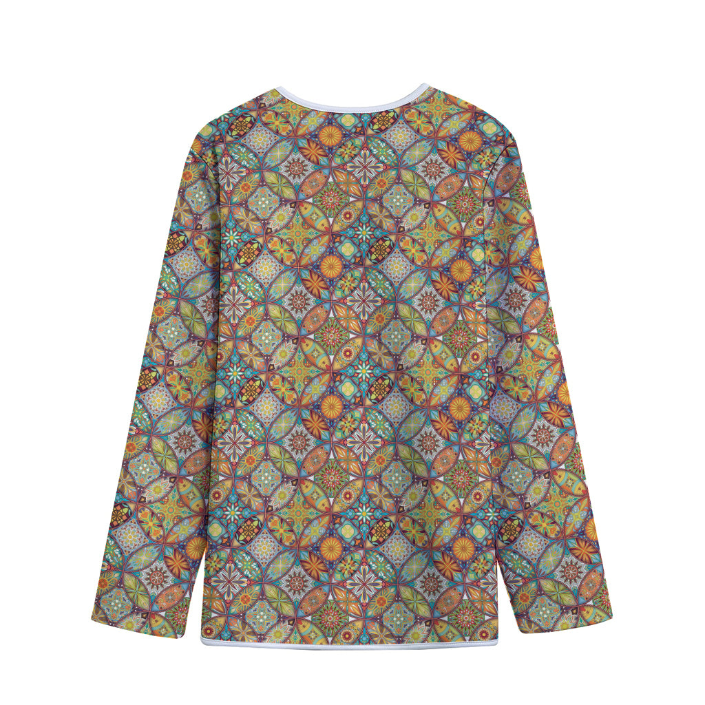 Ethnic Mandala Patchwork Pattern Print Long Sleeve Short Coat