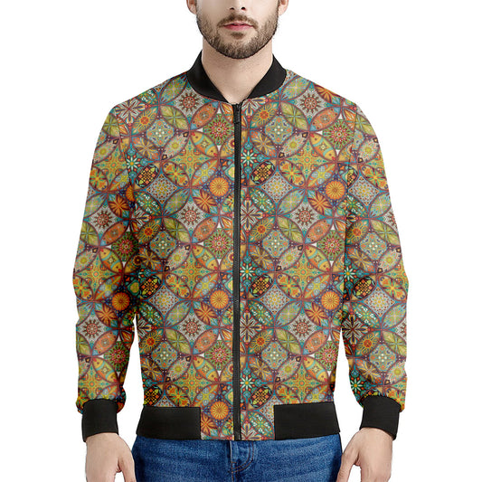 Ethnic Mandala Patchwork Pattern Print Men's Bomber Jacket