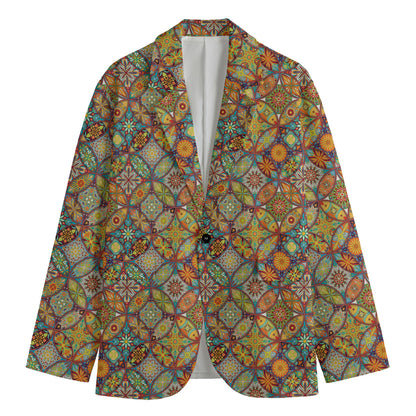 Ethnic Mandala Patchwork Pattern Print Men's Cotton Blazer