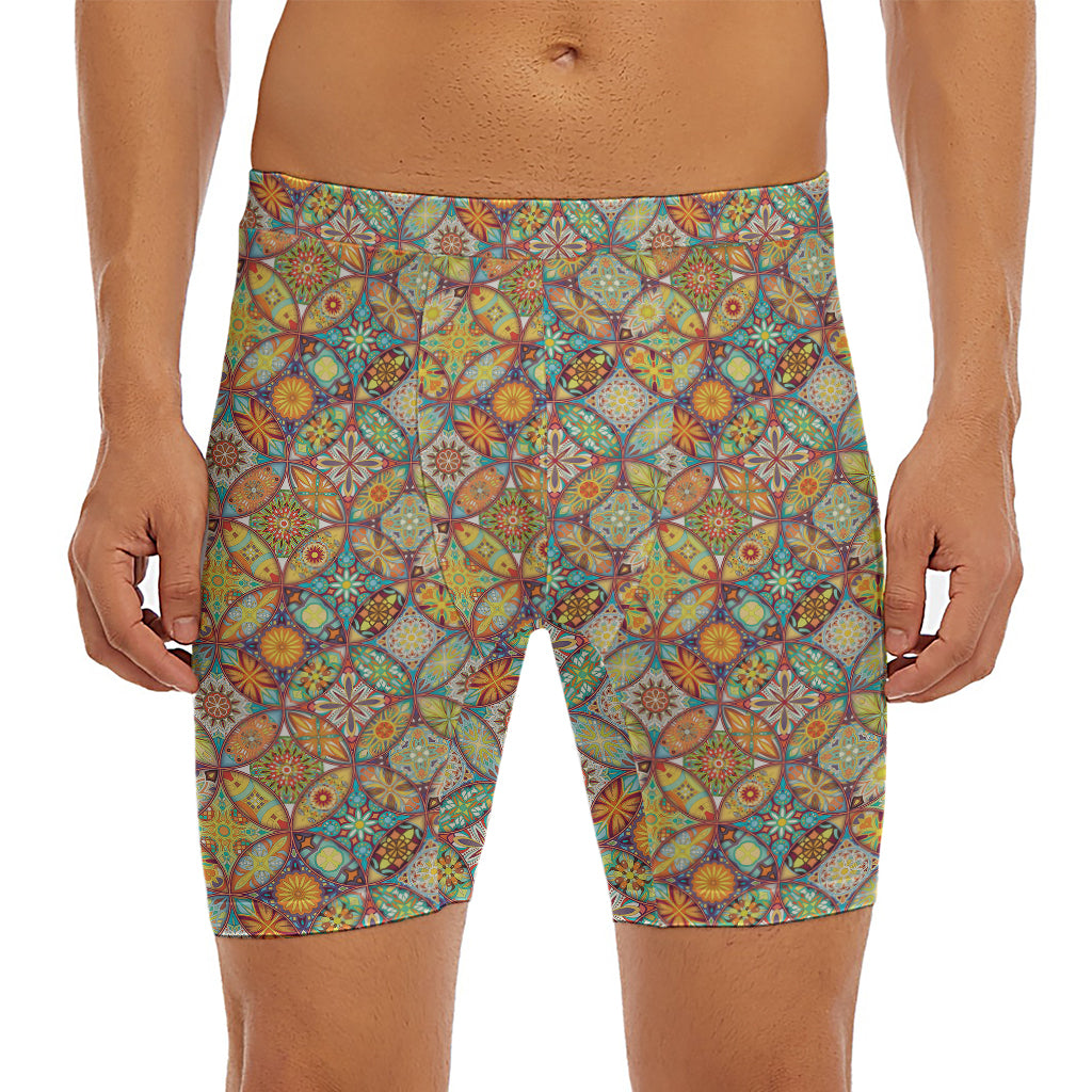Ethnic Mandala Patchwork Pattern Print Men's Long Boxer Briefs