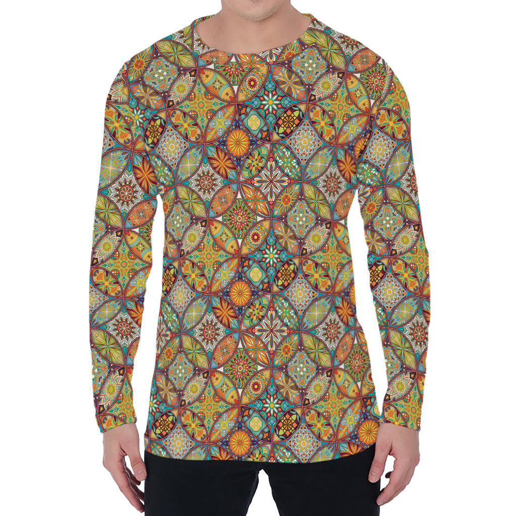 Ethnic Mandala Patchwork Pattern Print Men's Long Sleeve T-Shirt