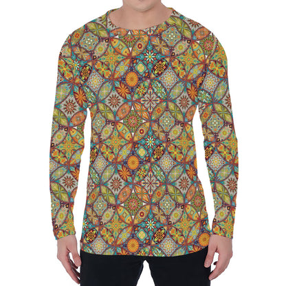 Ethnic Mandala Patchwork Pattern Print Men's Long Sleeve T-Shirt