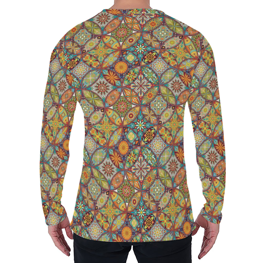 Ethnic Mandala Patchwork Pattern Print Men's Long Sleeve T-Shirt