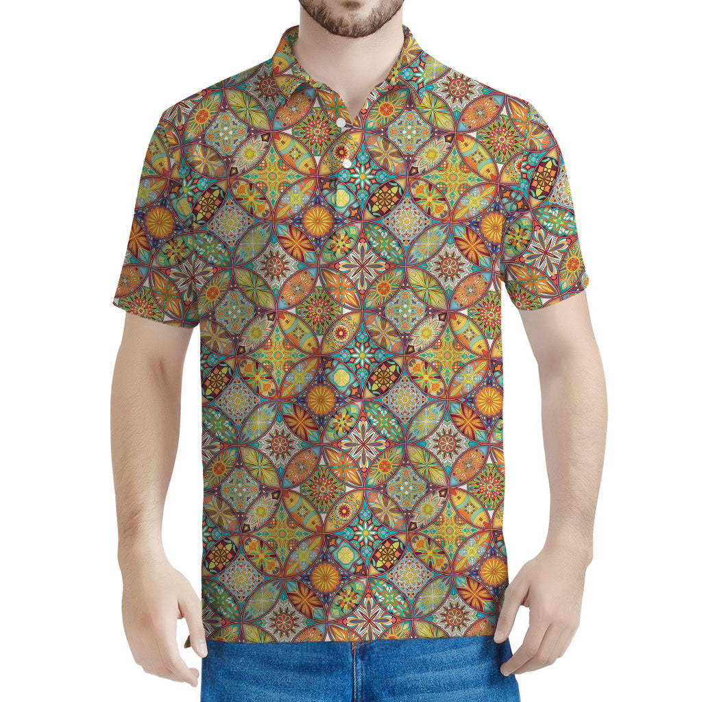 Ethnic Mandala Patchwork Pattern Print Men's Polo Shirt