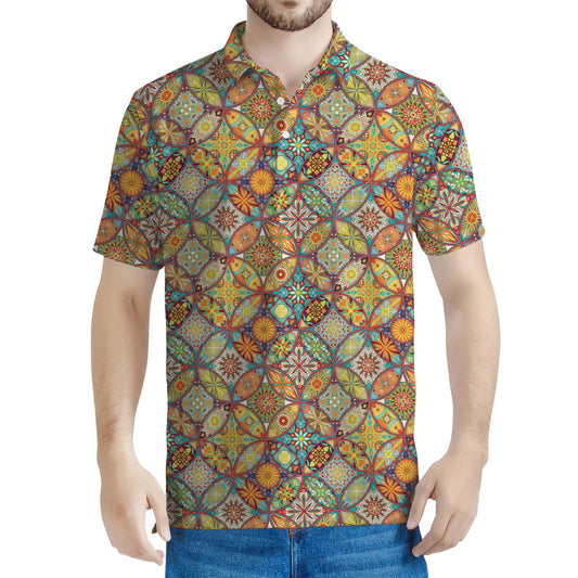 Ethnic Mandala Patchwork Pattern Print Men's Polo Shirt