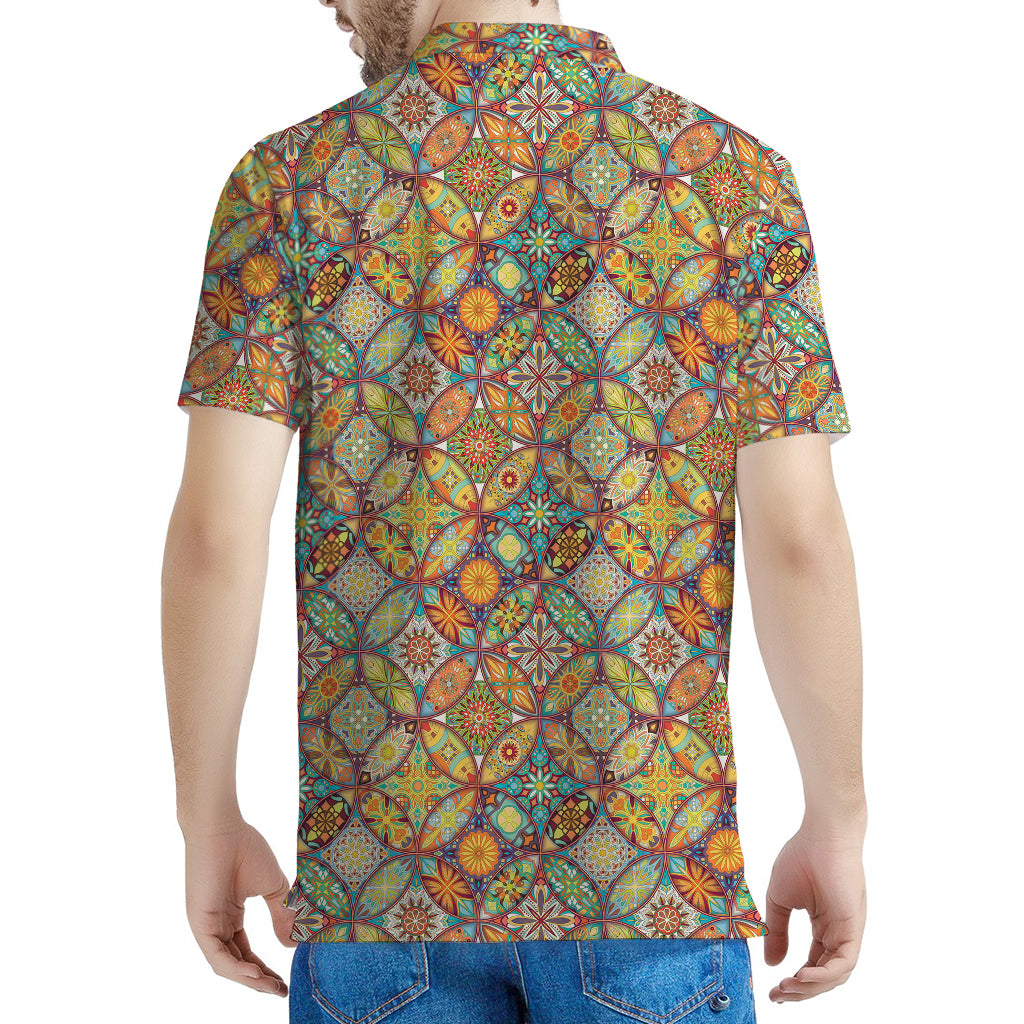 Ethnic Mandala Patchwork Pattern Print Men's Polo Shirt