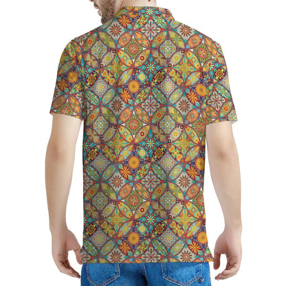 Ethnic Mandala Patchwork Pattern Print Men's Polo Shirt
