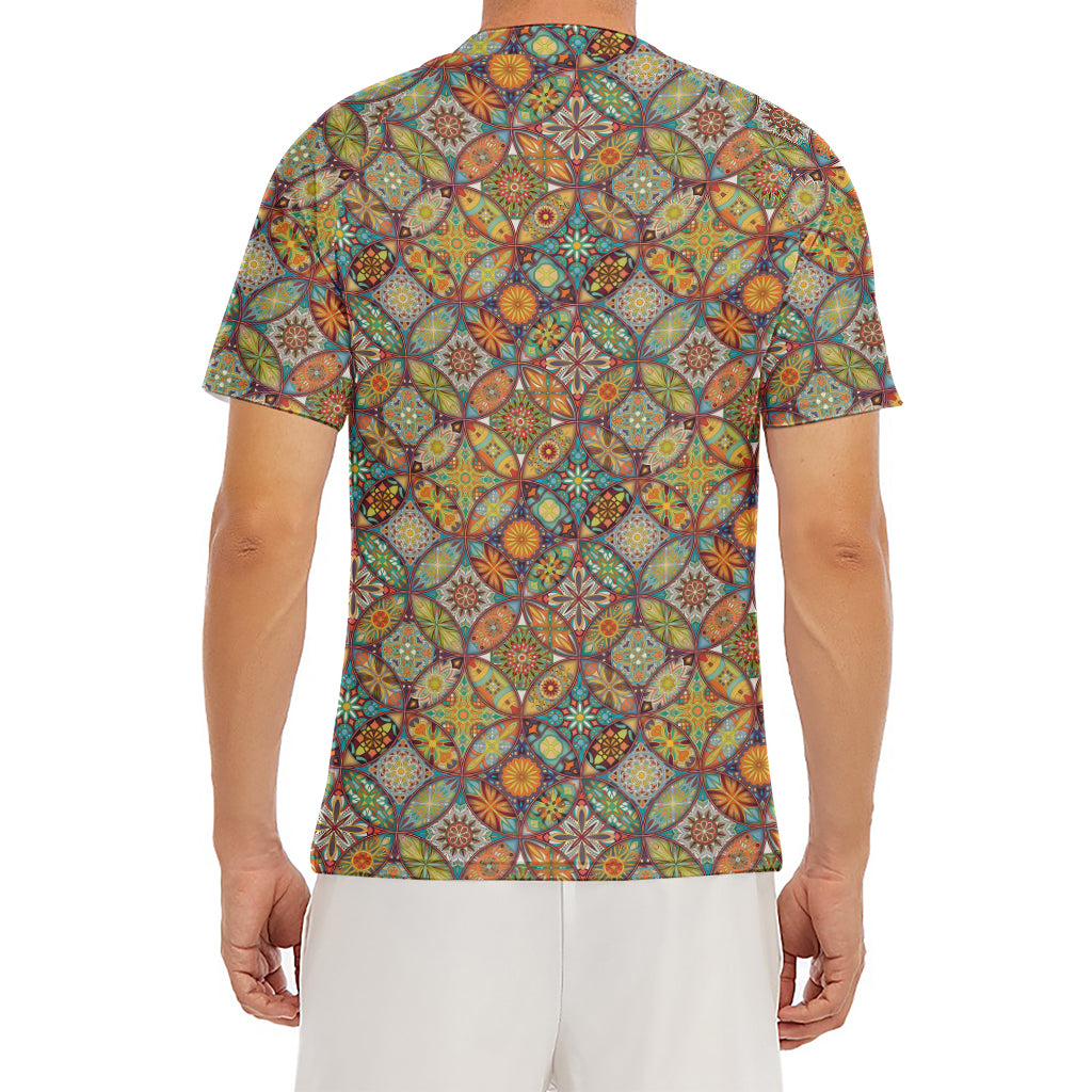 Ethnic Mandala Patchwork Pattern Print Men's Short Sleeve Rash Guard