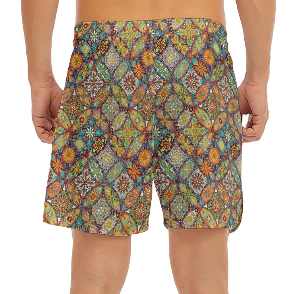 Ethnic Mandala Patchwork Pattern Print Men's Split Running Shorts