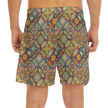 Ethnic Mandala Patchwork Pattern Print Men's Split Running Shorts