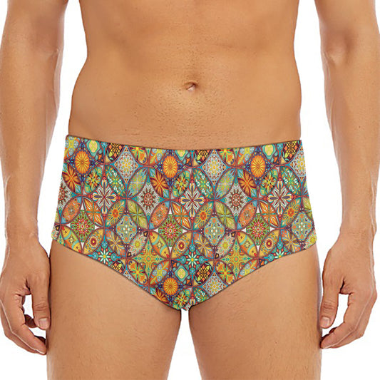 Ethnic Mandala Patchwork Pattern Print Men's Triangle Swim Briefs
