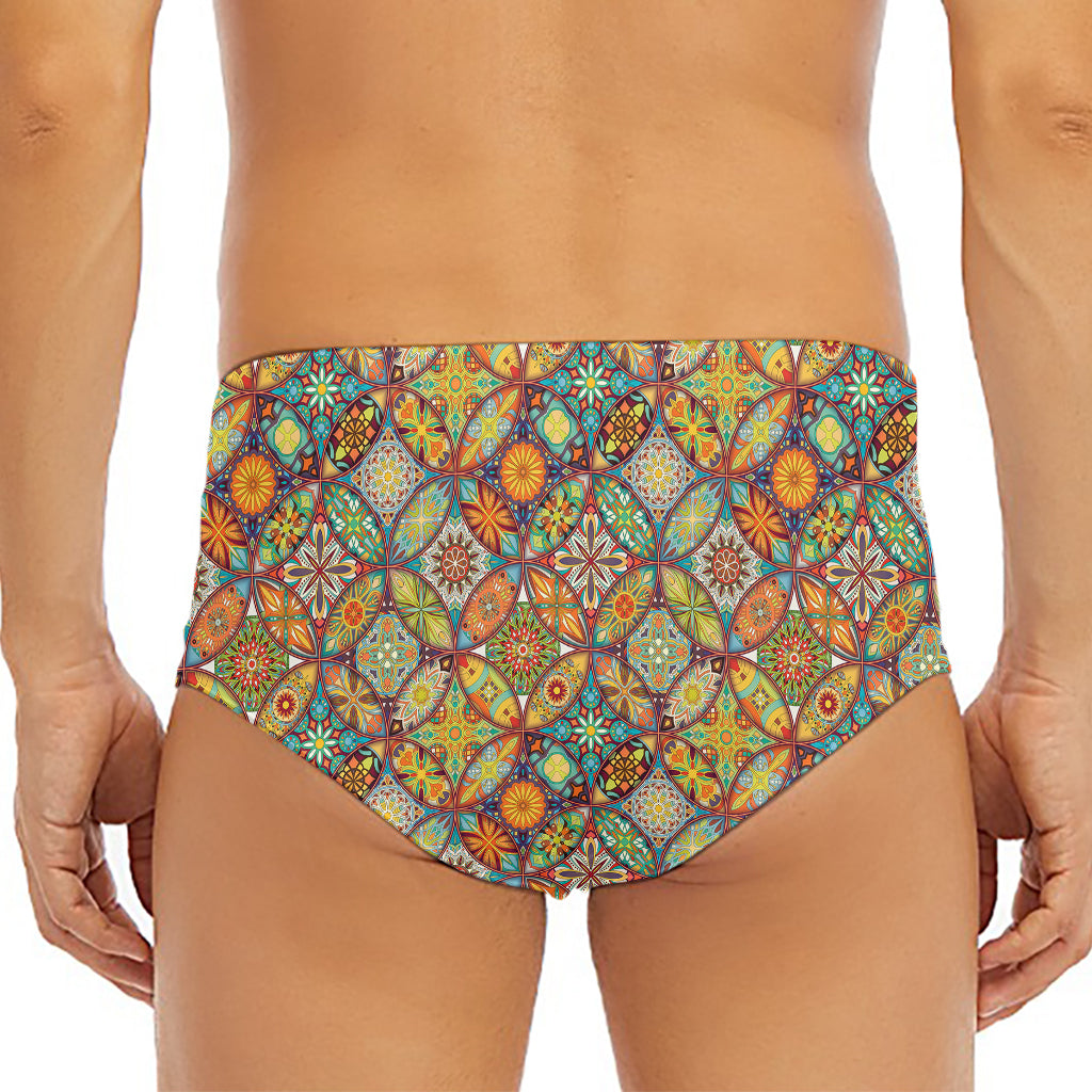 Ethnic Mandala Patchwork Pattern Print Men's Triangle Swim Briefs