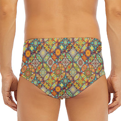 Ethnic Mandala Patchwork Pattern Print Men's Triangle Swim Briefs