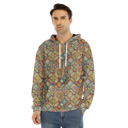 Ethnic Mandala Patchwork Pattern Print Men's Velvet Pullover Hoodie