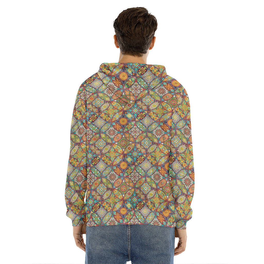 Ethnic Mandala Patchwork Pattern Print Men's Velvet Pullover Hoodie