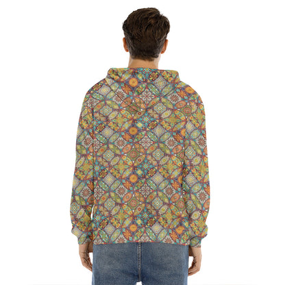 Ethnic Mandala Patchwork Pattern Print Men's Velvet Pullover Hoodie