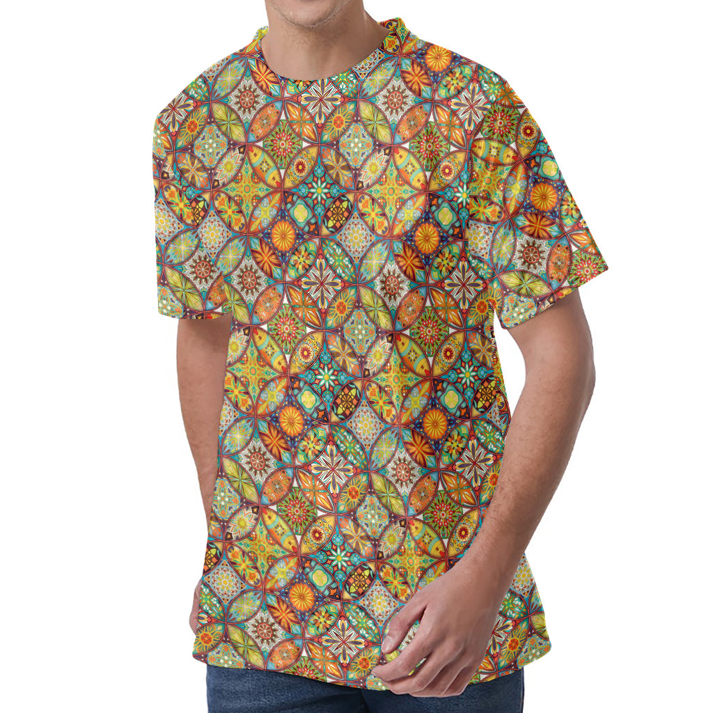 Ethnic Mandala Patchwork Pattern Print Men's Velvet T-Shirt