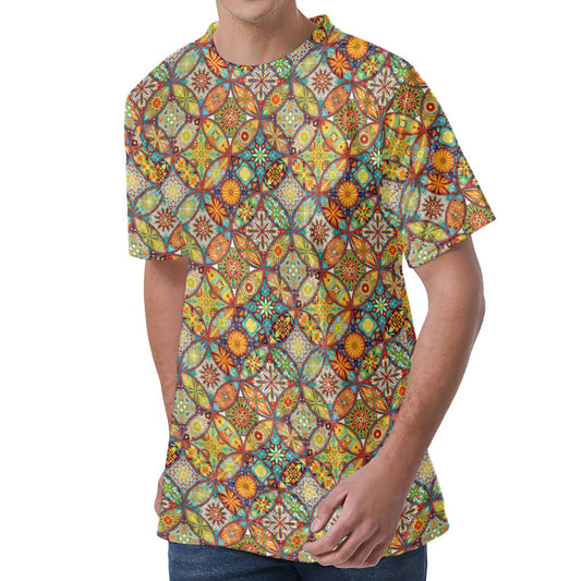 Ethnic Mandala Patchwork Pattern Print Men's Velvet T-Shirt
