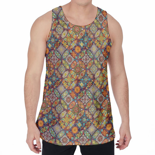 Ethnic Mandala Patchwork Pattern Print Men's Velvet Tank Top