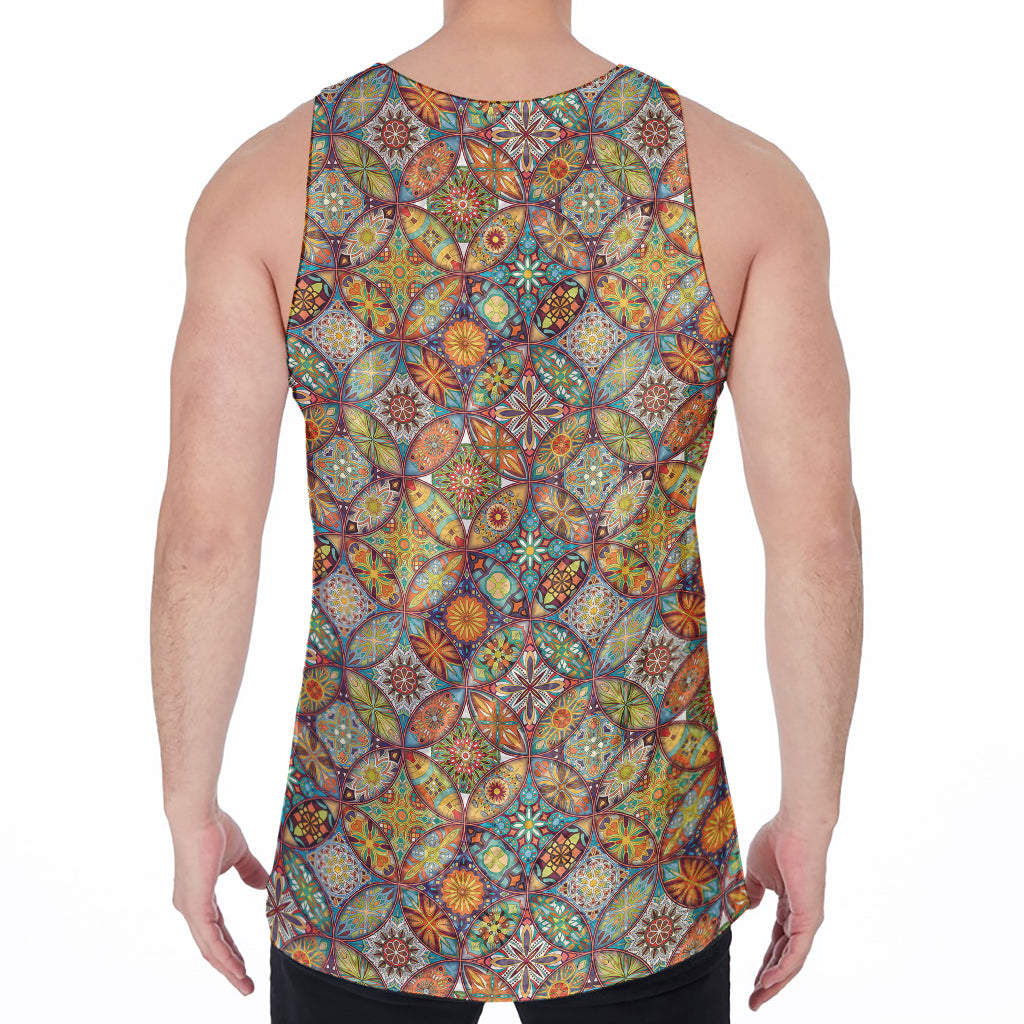 Ethnic Mandala Patchwork Pattern Print Men's Velvet Tank Top