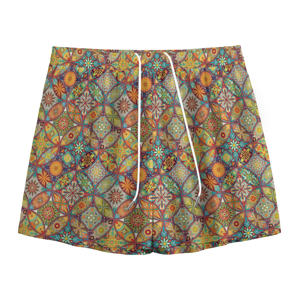 Ethnic Mandala Patchwork Pattern Print Mesh Shorts
