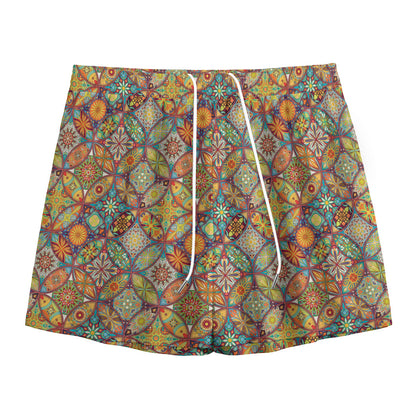 Ethnic Mandala Patchwork Pattern Print Mesh Shorts