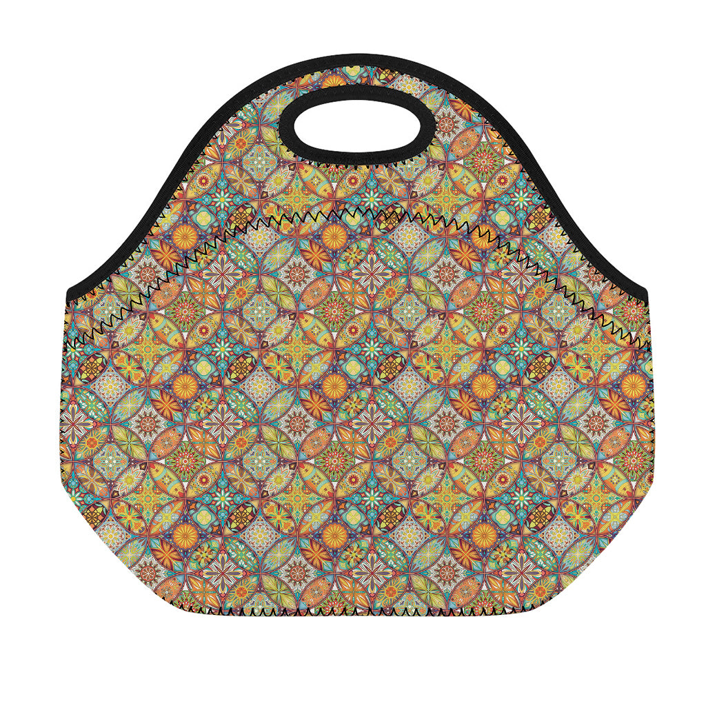 Ethnic Mandala Patchwork Pattern Print Neoprene Lunch Bag